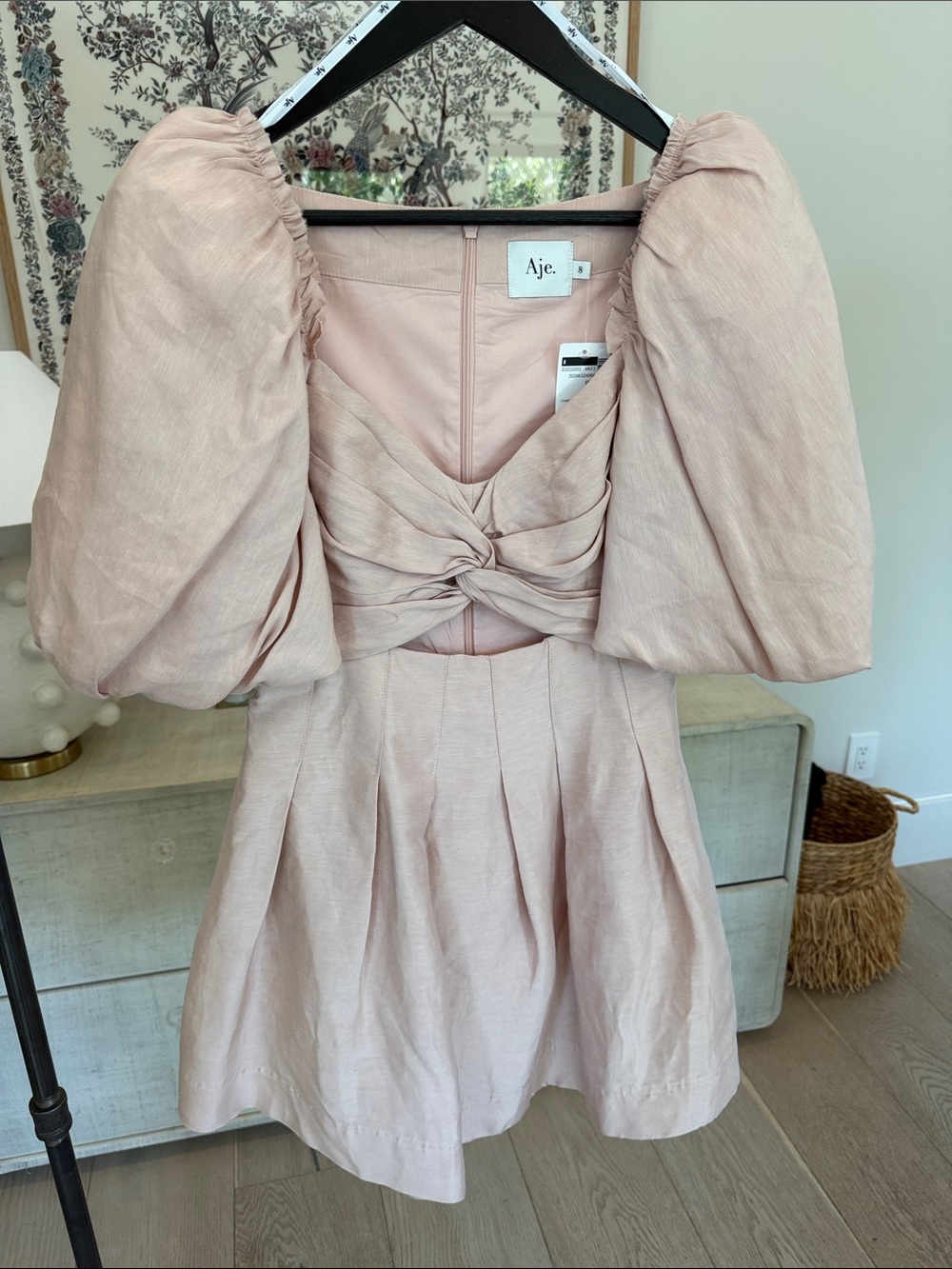 Aje Blush Puff-Sleeve Twist Front Mini Dress
